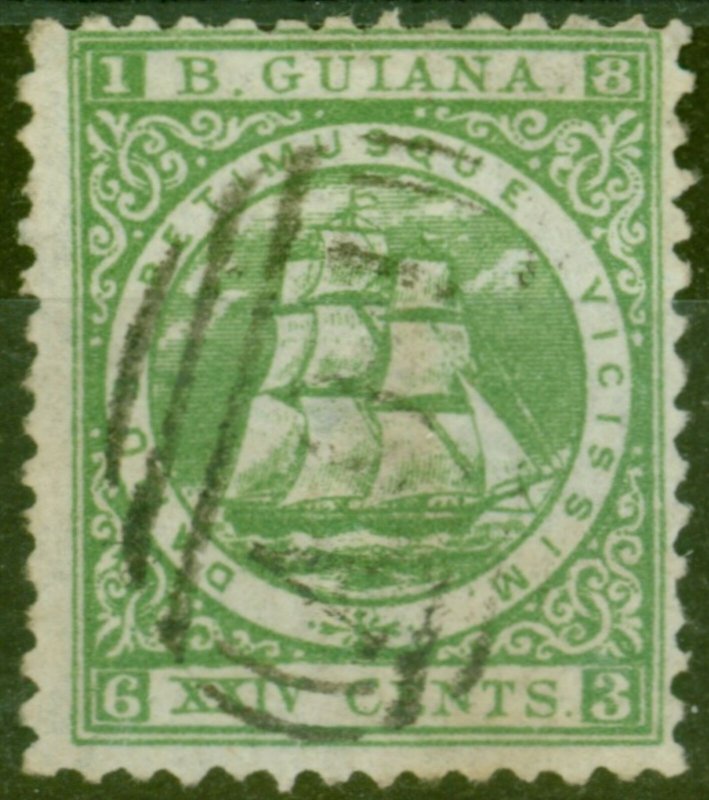 British Guiana 1863 24c Yellow-Green SG78 P.12 Fine Used