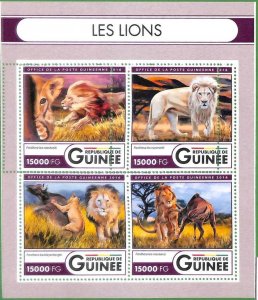 A0644 -  GUINEE Guinea -  ERROR   MISSPERF SHEET - FAUNA Animals : LIONS 2016