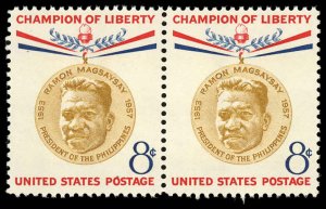 US Sc 1096 XF/MNH PAIR-1957 8¢ Ramon Magsaysay - Very Well Centered- P.O. Fresh!