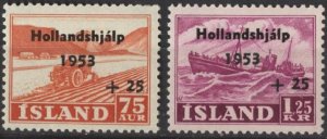 Iceland B12-B13 (mnh) tractor & trawler, ovptd “Hollandshjálp” (1953)