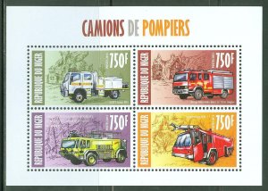 NIGER  2013 FIRE ENGINES SHEET OF FOUR MINT NH