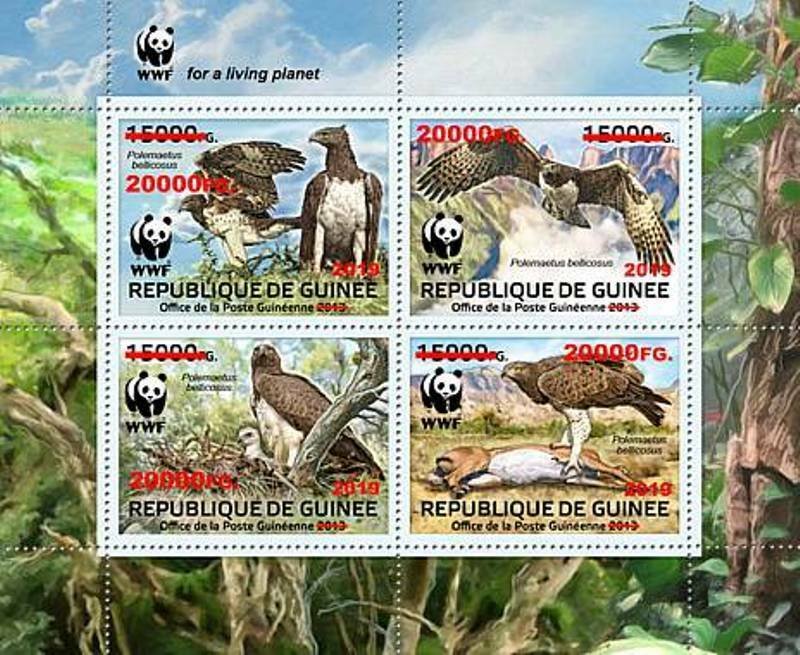 Guinea - 2019 Birds of Prey WWF Ovpt - 4 Stamp Sheet - GU190122a1