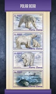 Sierra Leone - 2018 Polar Bears on Stamps - 4 Stamp Sheet - SRL18112a