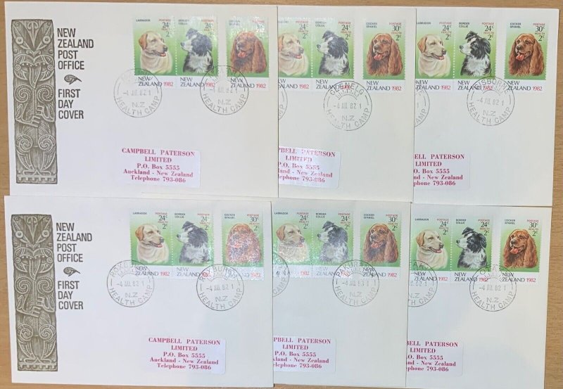 NEW ZEALAND 1982  HEALTH CAMP FDC 6 DIFFERENT CAMP CANCELS..DOGS
