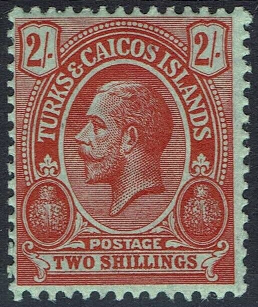 TURKS & CAICOS ISLANDS 1913 KGV CACTUS 2/- WMK MULTI CROWN CA