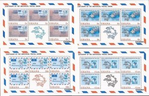 Ghana - 1974 UPU Centenary - Set of 4 5 Stamp Sheets - Scott #512-5