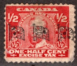 van Dam FX2b - 1/2 carmine, FLAGS Precancel, used, George V Excise Tax, Canada