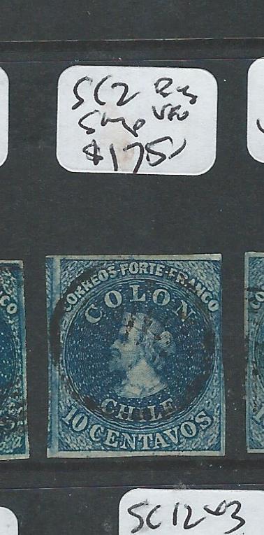 CHILE (PP2609B) COLOMBUS HEAD 10C  SC 2  BIG STAMP   VFU