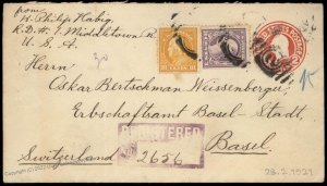 USA 1921 Switzerland Washington Franklin Postal Stationery Registered Cove 81881
