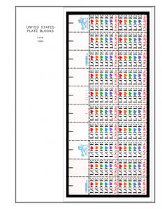 COLOR PRINTED US PLATE BLOCKS 1980-1989 STAMP ALBUM PAGES (104 illustr. pages)