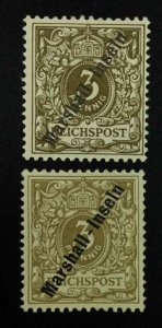 MOMEN: GERMAN COLONIES MARSHALL ISLANDS SC #7,7a 1899-1900 MINT OG H LOT #62922