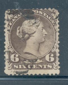 Canada Sc 27 1868 6 c dk brown large Victoria stamp used