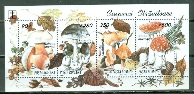 ROMANIA 1994 MUSHROOMS  #3936 SHEET MNH...$2.00