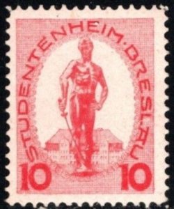 Vintage Germany Poster Stamp 10 Pfennig Student Residence Charity Breslau (Red)