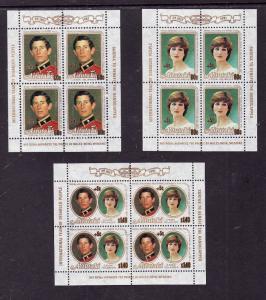 Aitutaki-Sc#247-9-three unused NH sheets-Princess Diana-Royal Wedding-1981-