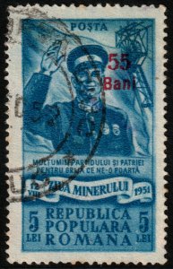 ✔️ ROMANIA 1952 CURRENCY REFORM OVERPRINT MINING MINER  SC. 854 [14.6.4]