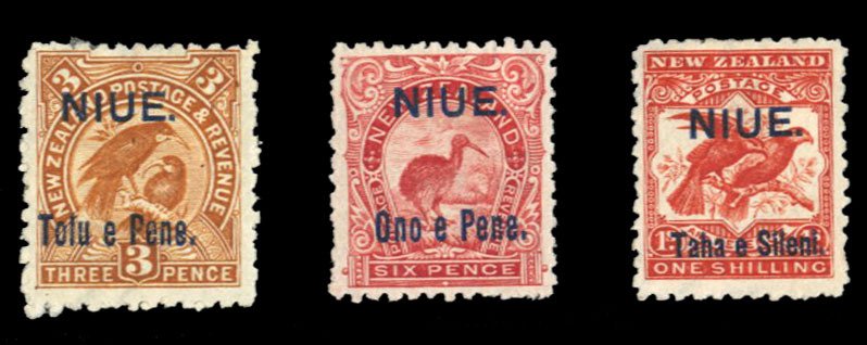 Niue #10-13 Cat$66, 1903 3p-1sh, set of three, hinge remnants