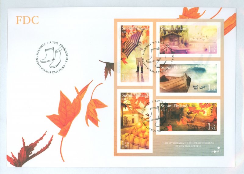 Finland 1445 2013 autumn scenes, sheet of 5 scenes on a cacheted, unaddressed fd cover