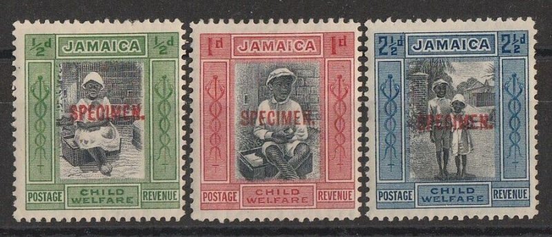 JAMAICA 1923 Child Welfare set ½d+½d to 2½d+½d, SPECIMEN.