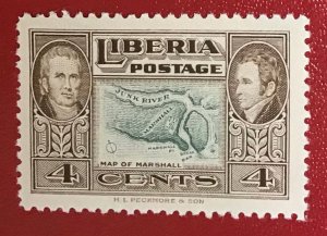 1952 Liberia Sc 335 unused 4c Map of Marshall CV$.30 Lot 1914