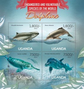 UGANDA - 2013 - Dolphins - Perf 4v Sheet - Mint Never Hinged