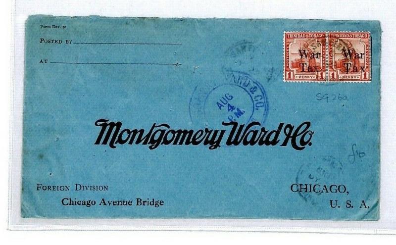 CS238 Trinidad & Tobago Cover 1919 *WAR TAX* Stamps Chicago {samwells-covers}