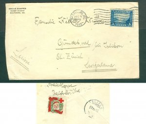 USA. 1915 Cover. 5 c. Golden Gate Sc# 403. With Christmas Seal. Adr: Switzerland