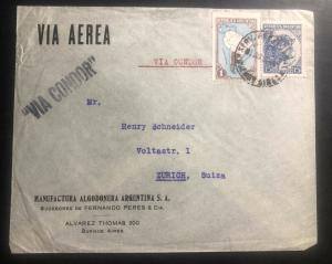 1938 Buenos Aires Argentina Condor Airmail Cover To Zurich Switzerland