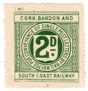 (I.B) Cork Bandon & South Coast Railway : Letter Stamp 2d (plate 92)