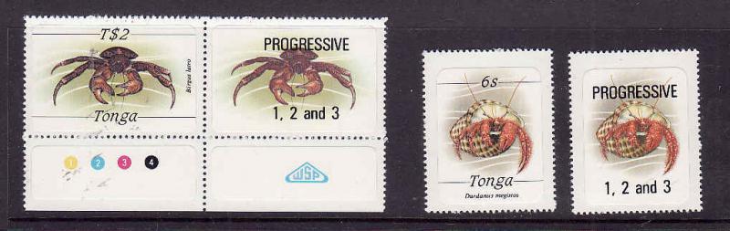 Tonga-Sc#567,577-unused NH [ peelable backs ]+ stamp with  progressive overpri