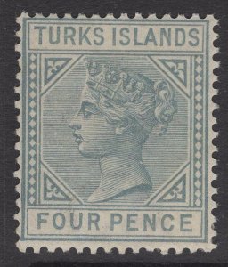 TURKS ISLANDS SG57 1884 4d GREY DIE I MTD MINT