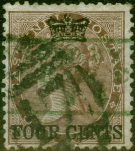 Straits Settlements 1867 4c on 1a Deep Brown SG4 Fine Used with Chop