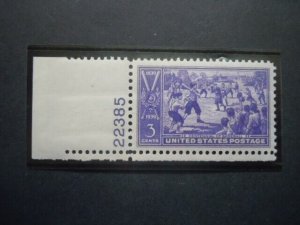 #855 3c Baseball  Plate # Single MNH OG VF/XF Includes New Mount