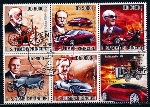 St Thomas & Prince Islands Cars Block of 5 + label 2007 CTO