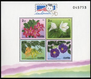 Thailand #1637b, 1995 New Year souvenir sheet, Indonesia inscription in the...