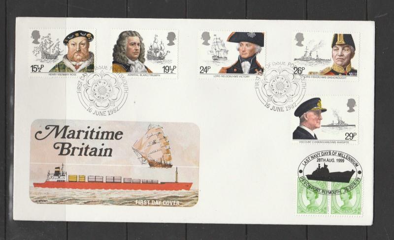 GB FDC 1982 Maritime, Portsmouth FDI but with extra cancel 28/08/99 Last Navy da