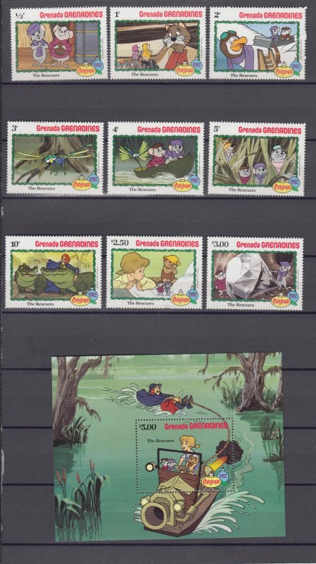 Z4299 jlstamps,  1982 grenada grenadines set + s/s mh #519-28 disney