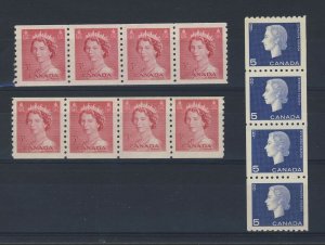 Canada MNH Coil stamps 3x Jump Strips of 4 2x #332-3c #409-5c