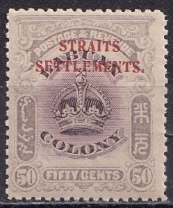 Straits Settlements 143 (mh, no gum) 50c crown, gray lilac & vio, ovptd (1907)