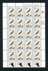 ISRAEL SCOTT# 1144 BIRDS - BLACK EARED WHEATEAR FULL SHEET MNH AS SHOWN