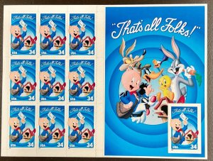 3535  Porky Pig Die Cut MNH 34 c Sheet of 10 Imperf Single  FV $3.40  2001  