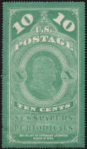 US#PR2a 10c Green Franklin Newspaper Stamp NGAI SCV $300