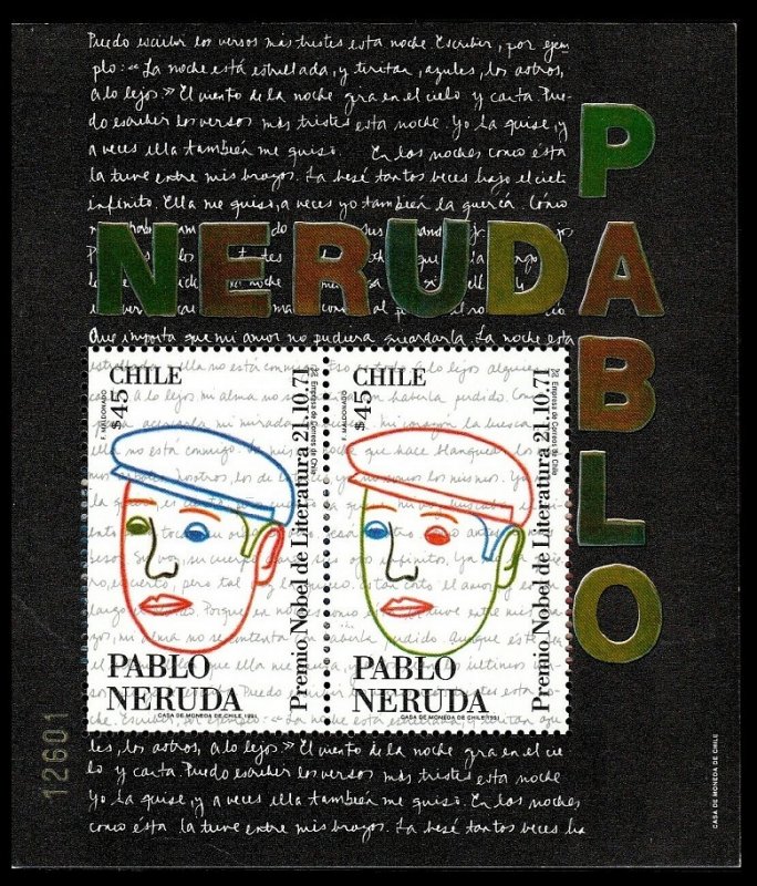 1991 Chile 1472-1473/B20 Nobel laureates / Pablo Neruda