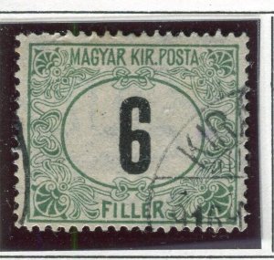 HUNGARY; 1913 early Postage due Upright Wmk. issue Perf 15, used 6f. value