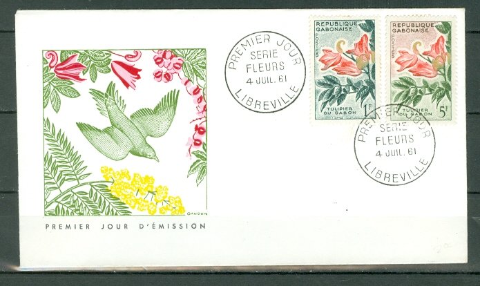 GABON 1961 FLOWERS #158x2 on NICE FDC