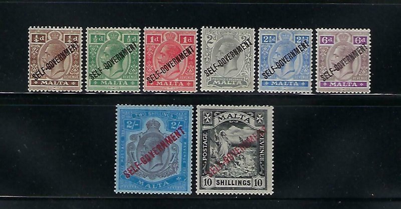 MALTA SCOTT #86-93 1922 SELF-GOVERNMENT OVERPRINTS WMK 4- MINT LIGHT HINGED