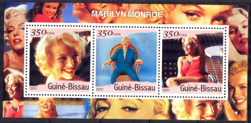 Guinea Bissau 2001 Cinema Marilyn Monroe IV sheet of 3 MNH