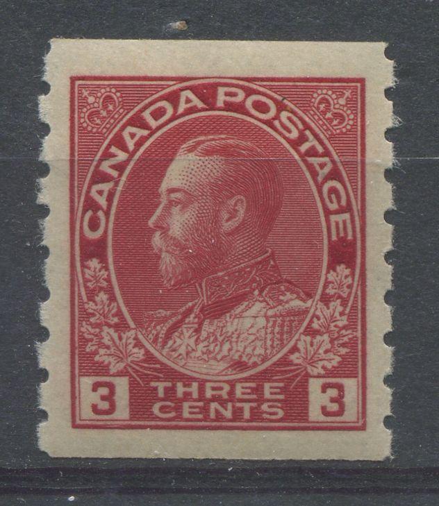 Canada #130b 3c Carmine Red 1911-27 Admiral Perf. 8 Vert Dry Ptg -  VF-80 LH