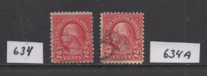 Scott # 634 & 634A   used    singles