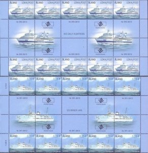 Aland islands 2012 Ships set of 2 blocks of 10 stamps and all labels each MNH